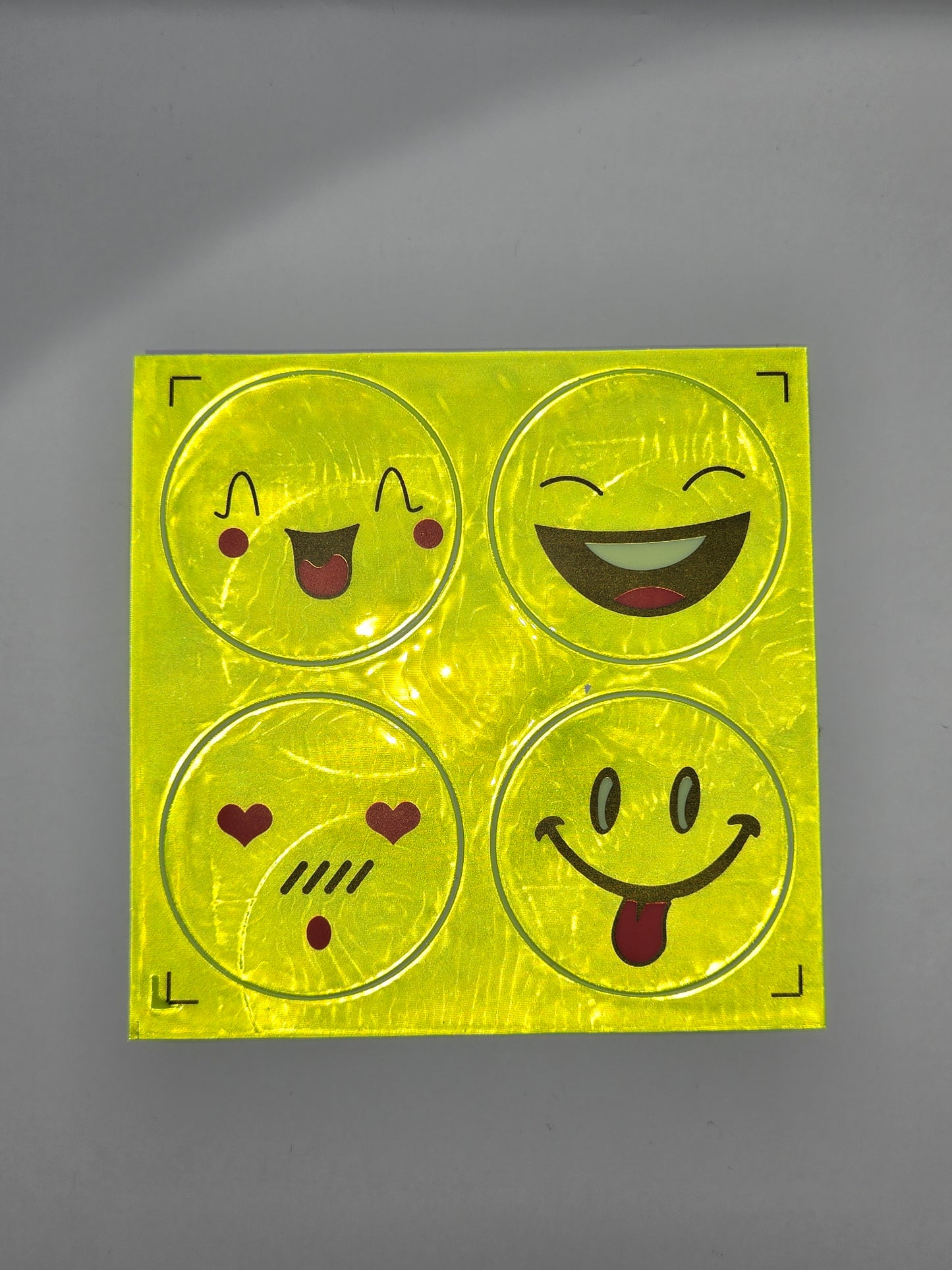 Smiley Reflektor-Sticker Set in Leuchtgelb (5 x 5cm, 4 Stk)