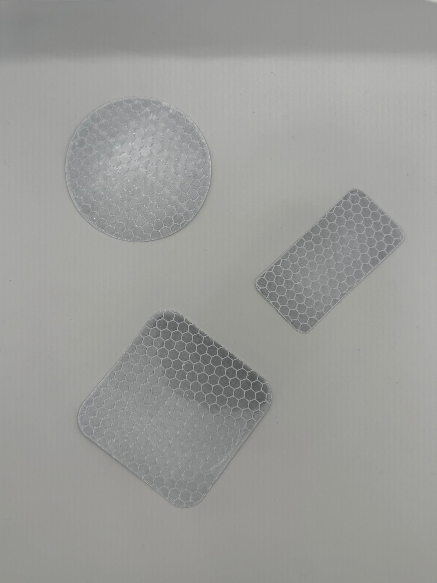 Reflektierende Sticker, rund, quadratisch und rechteckig in silber (3stk)