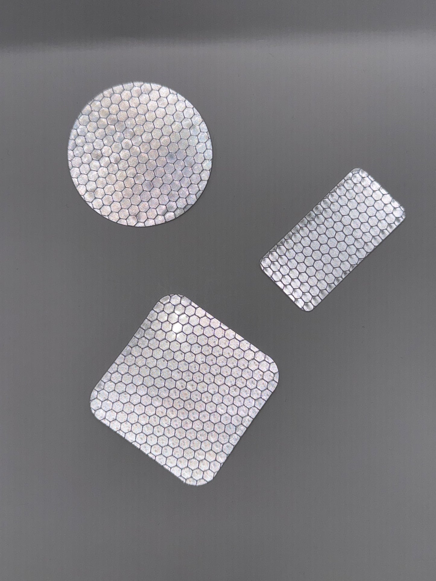 Reflektierende Sticker, rund, quadratisch und rechteckig in silber (3stk)