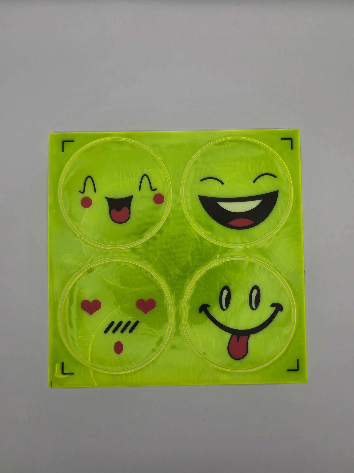 Smiley Reflektor-Sticker Set in Leuchtgelb (5 x 5cm, 4 Stk)