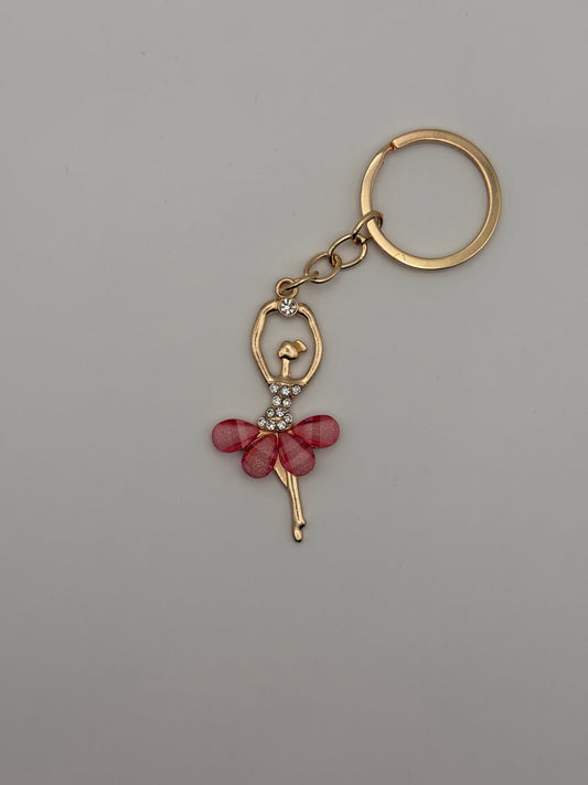 Ballerina-Schlüsselanhänger mit Glitzersteinen, gold/rosa