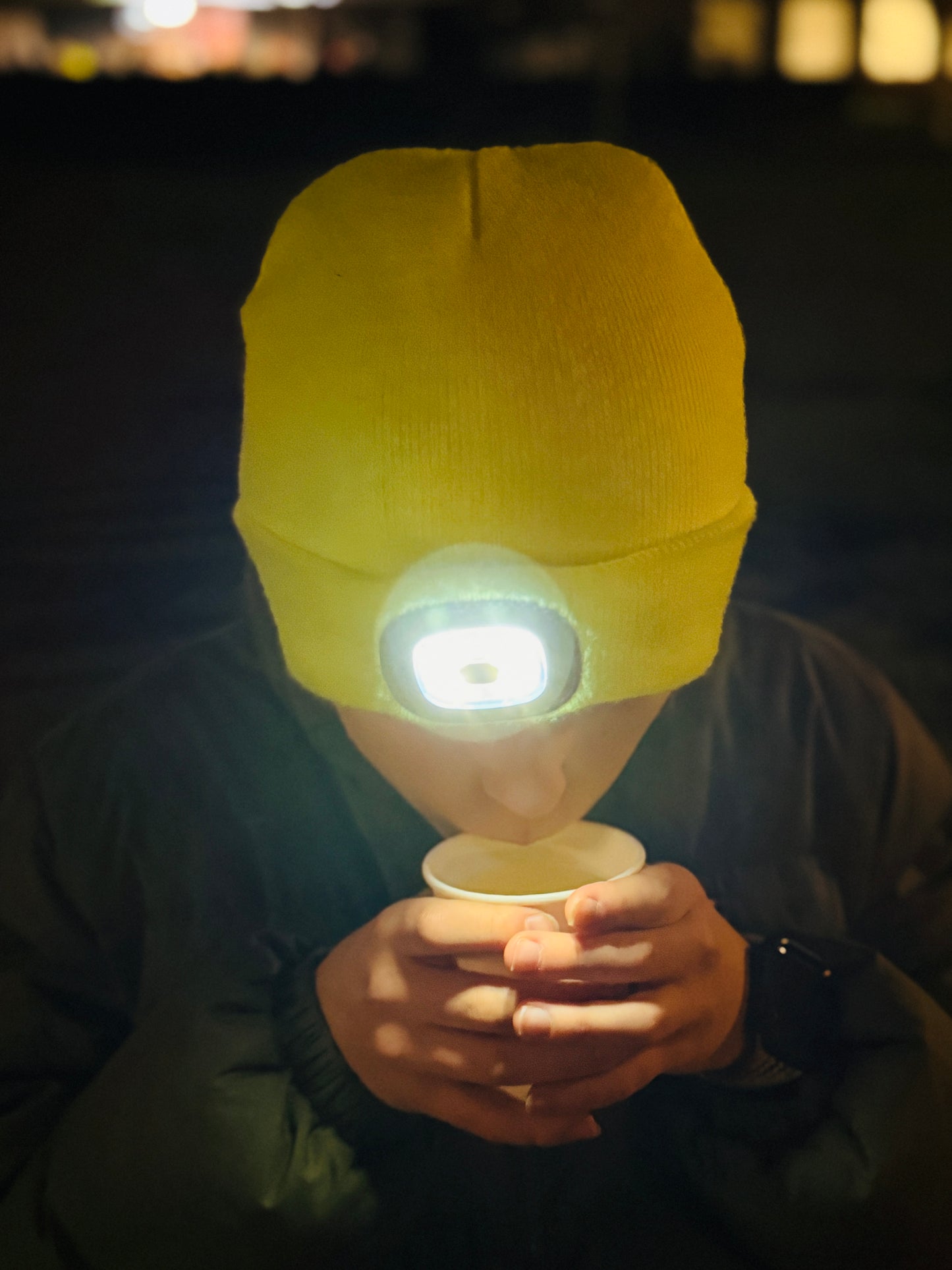 LED-Mütze mit integriertem Licht, leuchtgelb (One-Size, 20 x 21cm, 1 Stk)