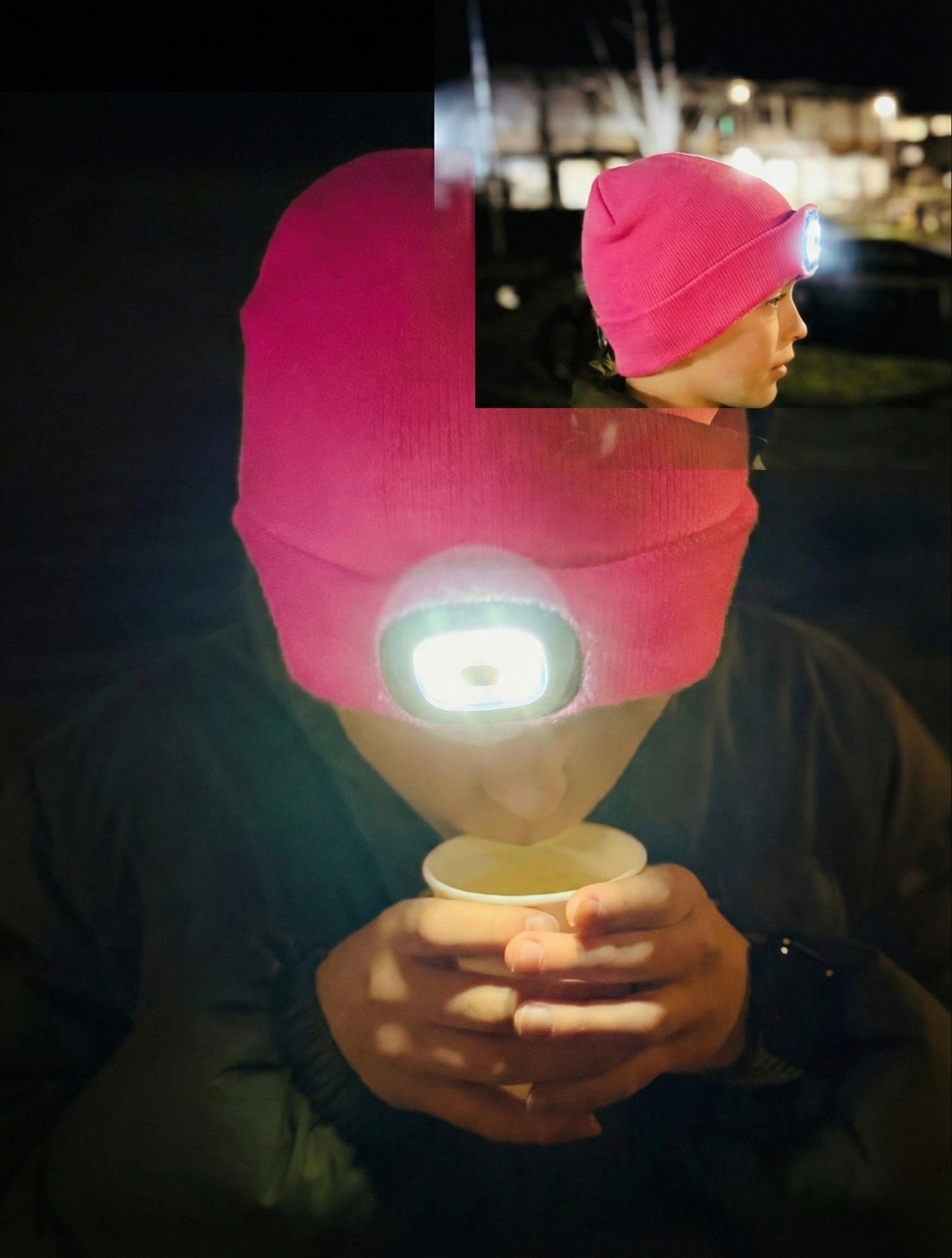 LED-Mütze mit integriertem Licht, pink (One-Size, 20 x 21cm, 1 Stk)